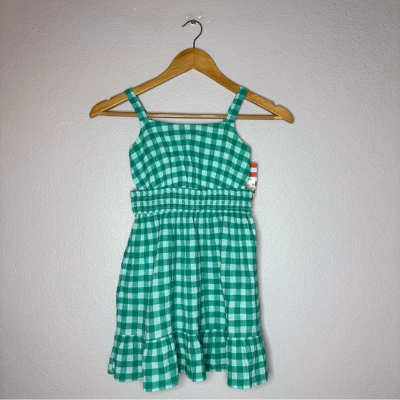 New Cat & Jack Green Checkered Kids Dress XS (4/5) Cut Out Detail - Picture 2 of 9